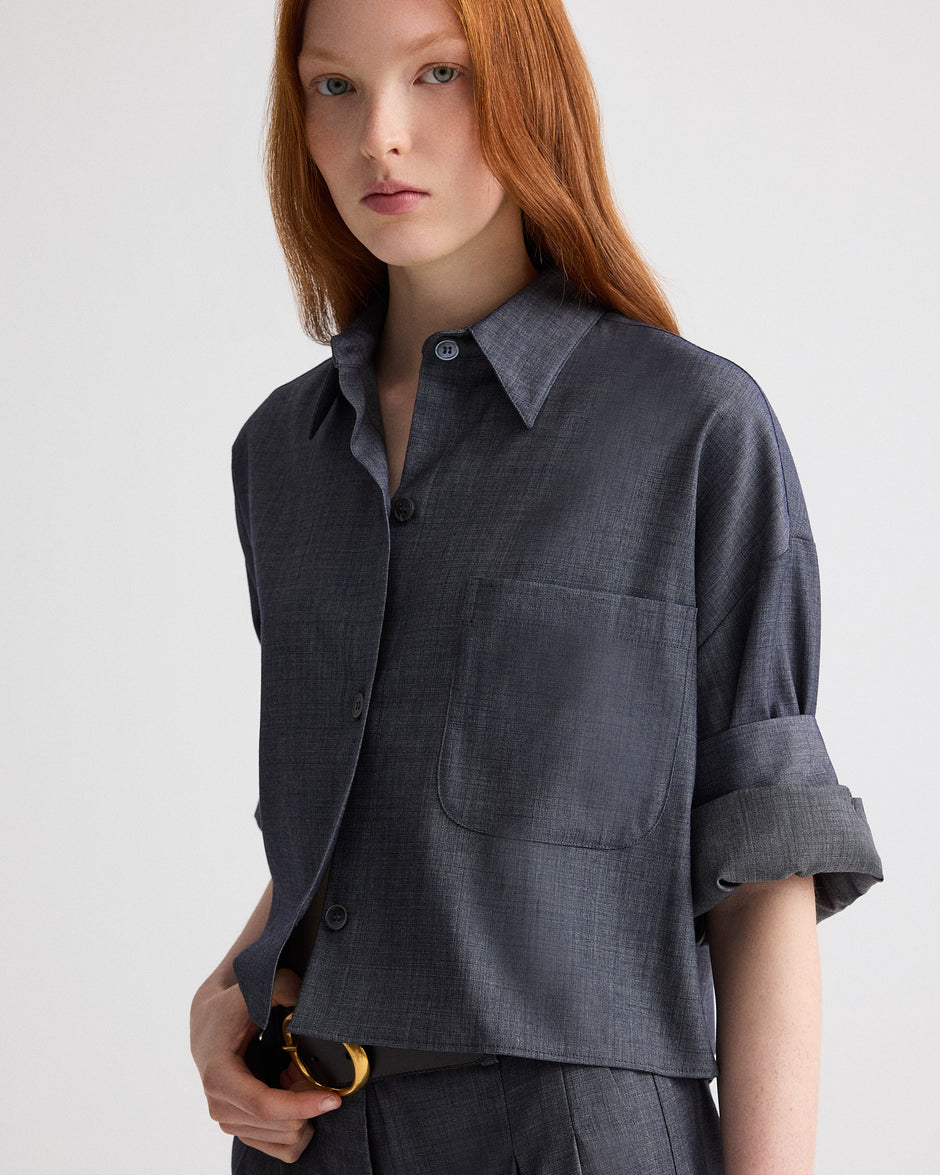 TWP Medium indigo Next Ex Shirt in Lightweight Viscose Wool view 1