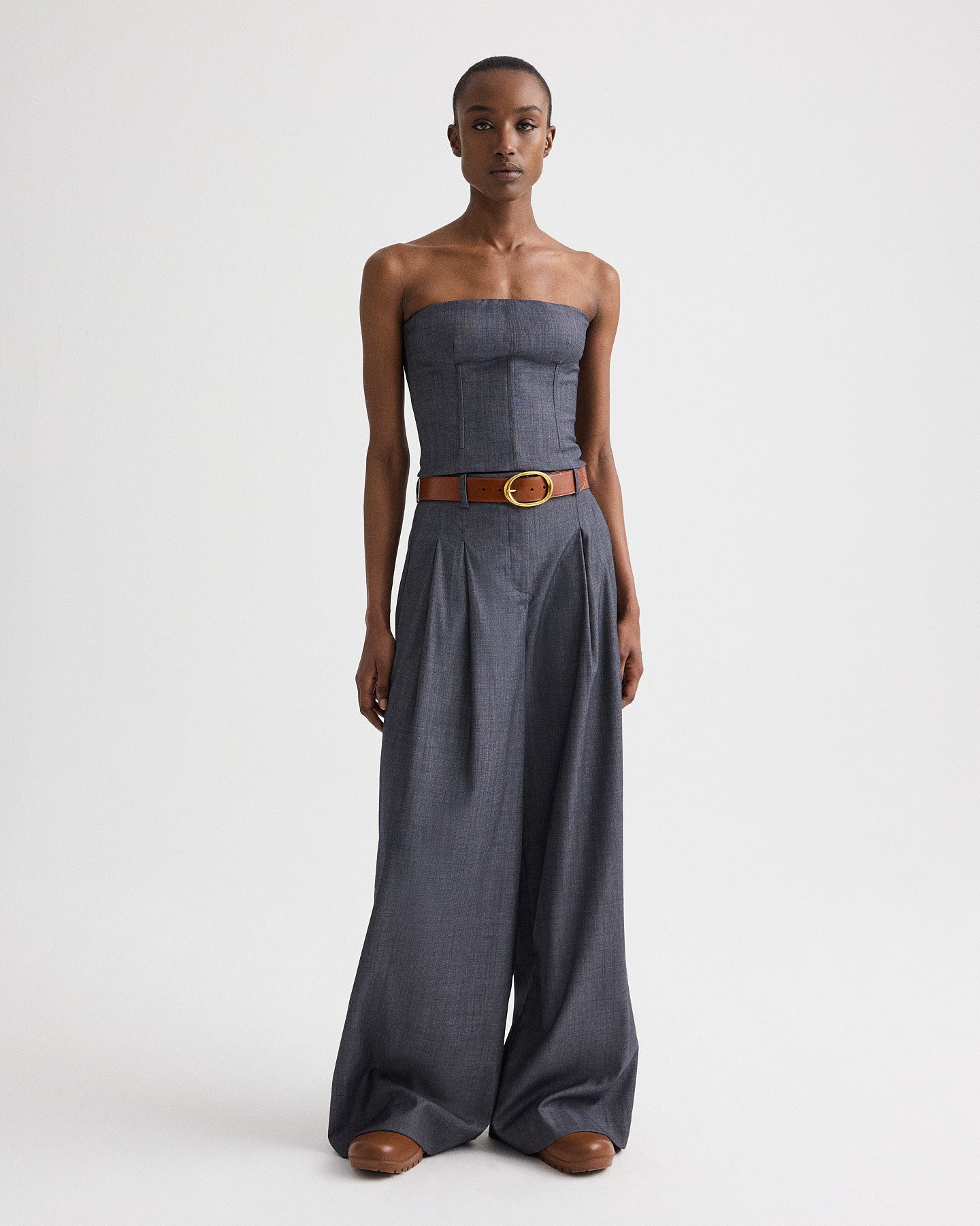 Medium indigo Jillian Bustier in Lightweight Viscose Wool | TWP