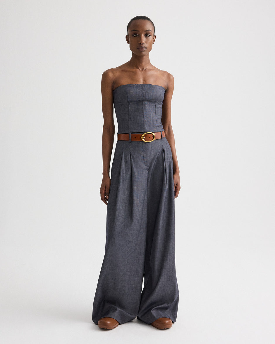 TWP Medium indigo Jillian Bustier in Lightweight Viscose Wool view 3