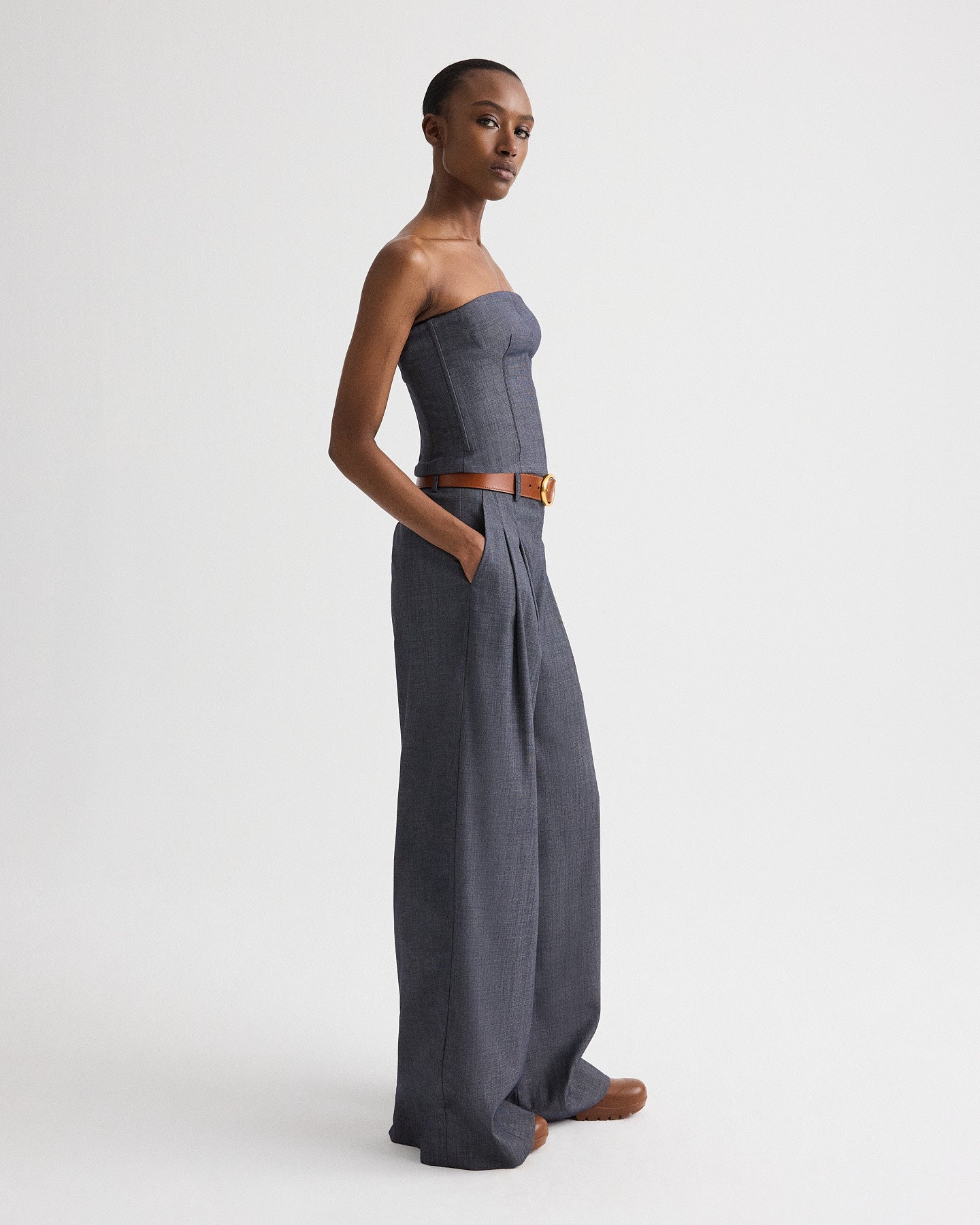 TWP Medium indigo Jillian Bustier in Lightweight Viscose Wool view 4