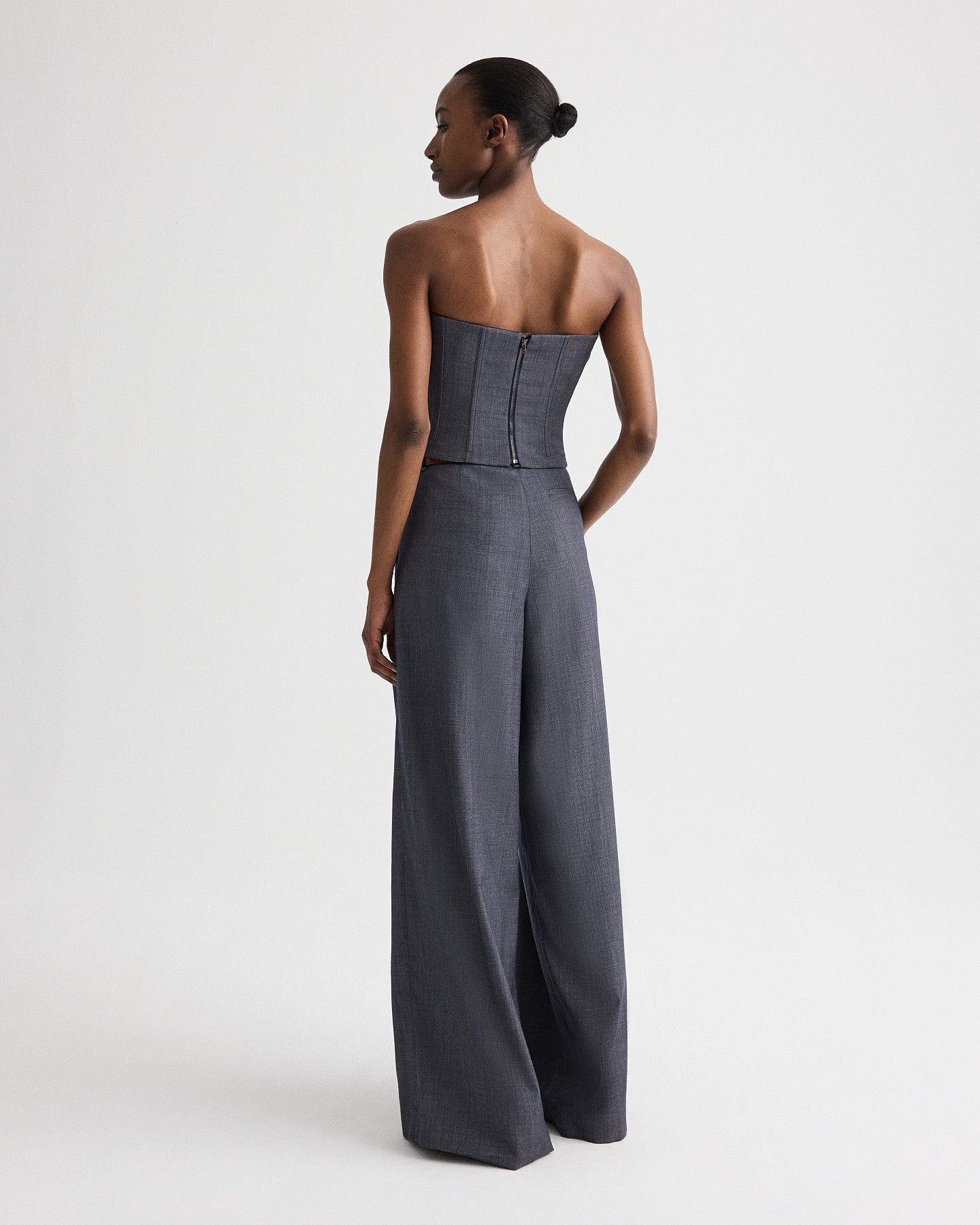 Medium indigo Jillian Bustier in Lightweight Viscose Wool | TWP