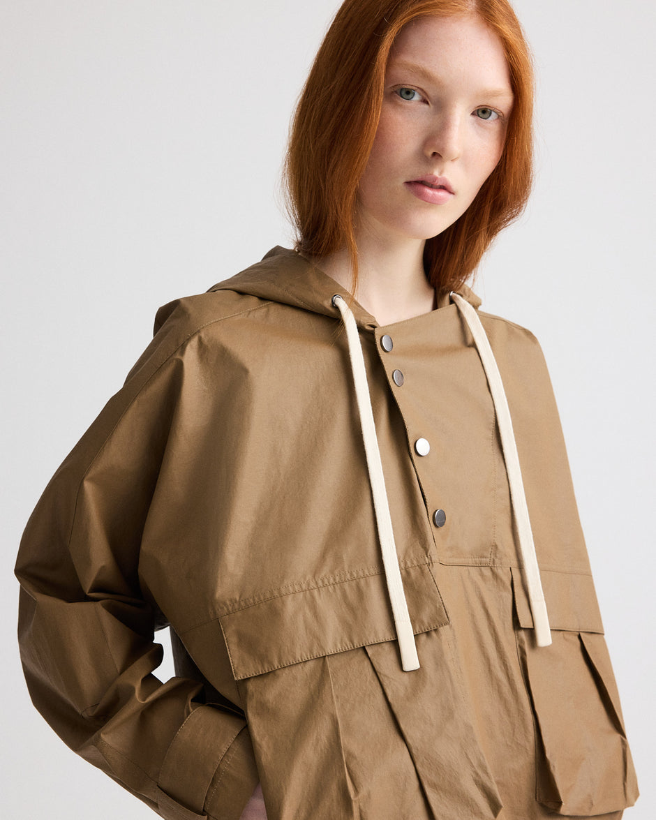TWP Ermine Rain Check Hoodie in Lightweight Cotton Trench view 2