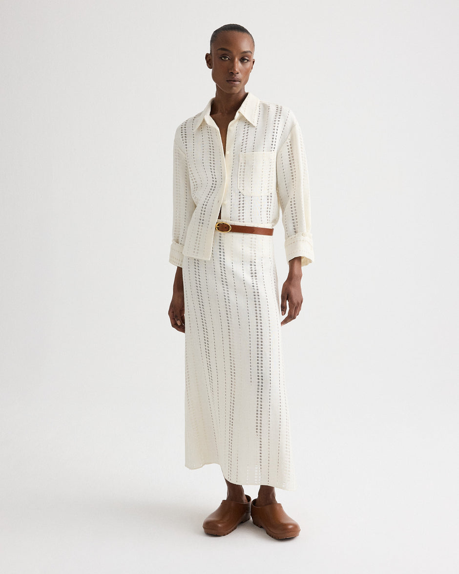 TWP Ivory The A-Line Unlined Skirt in Ladder Weave Linen view 1