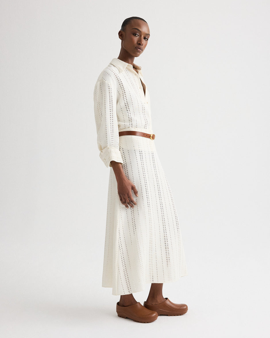 TWP Ivory The A-Line Unlined Skirt in Ladder Weave Linen view 2