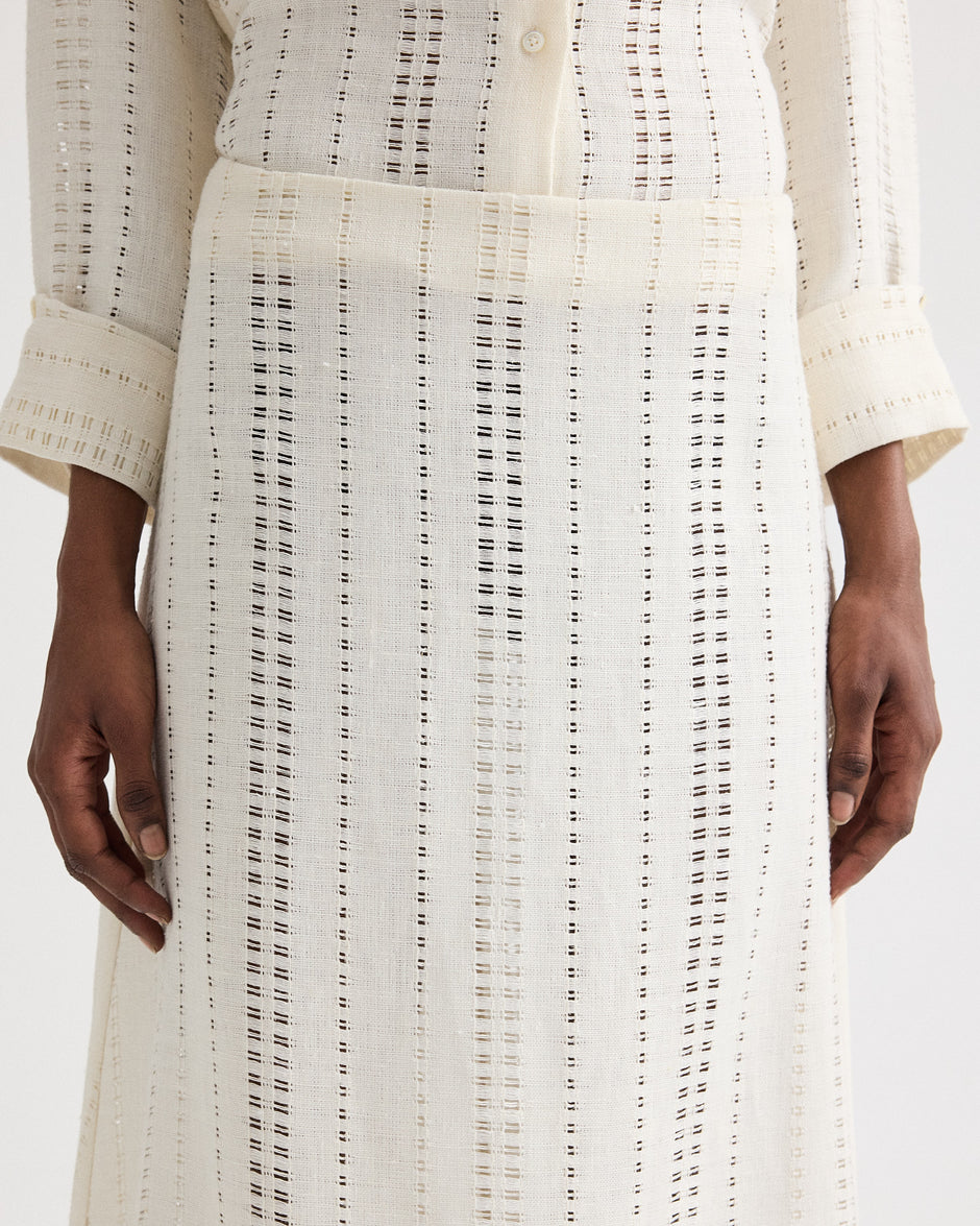 TWP Ivory The A-Line Unlined Skirt in Ladder Weave Linen view 4