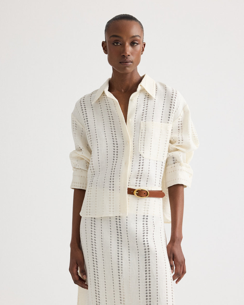 TWP Ivory J.D. Shirt in Ladder Weave Linen view 1