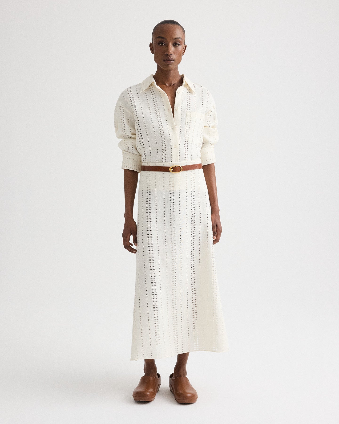 Ivory J.D. Shirt in Ladder Weave Linen | TWP