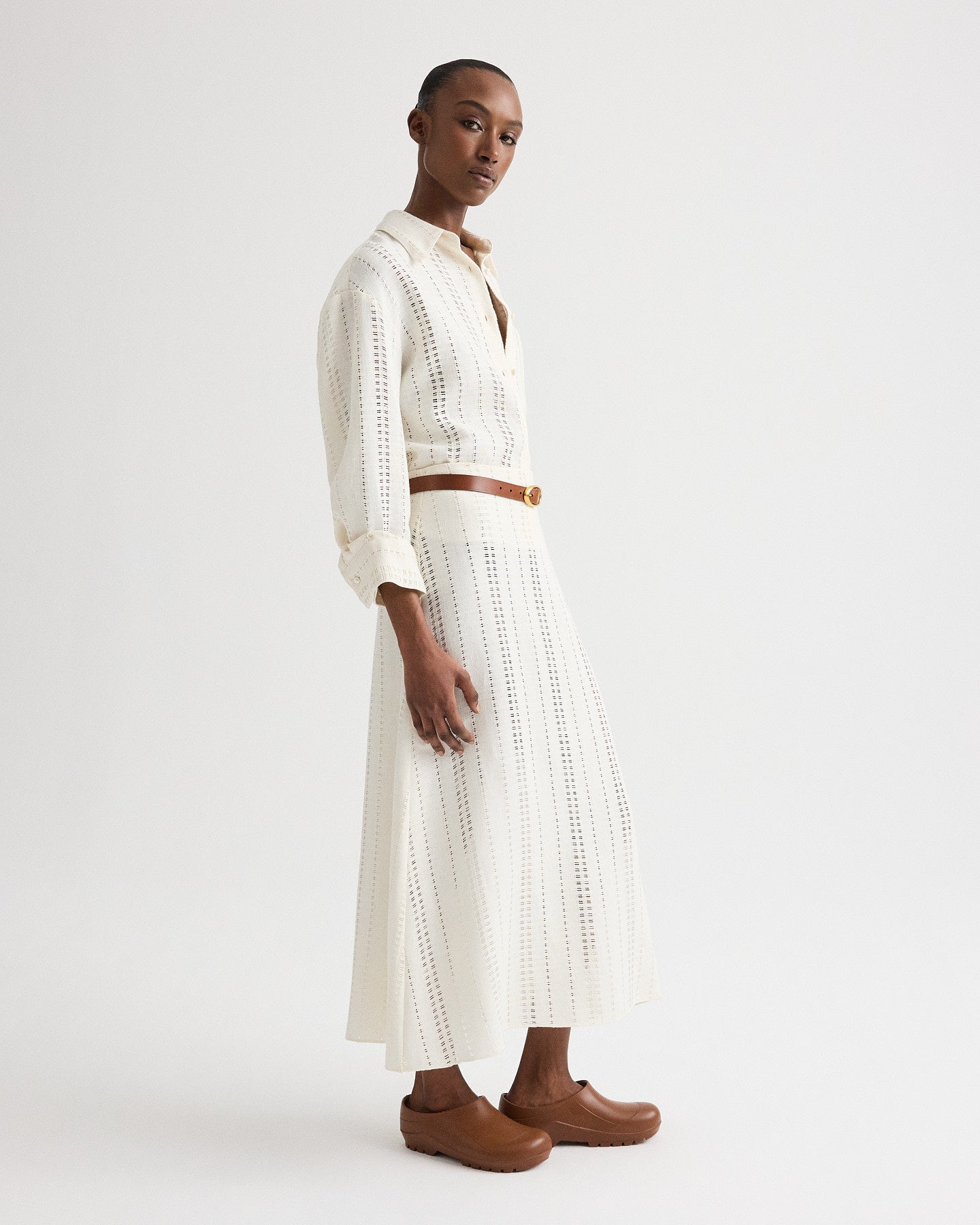 Ivory J.D. Shirt in Ladder Weave Linen | TWP