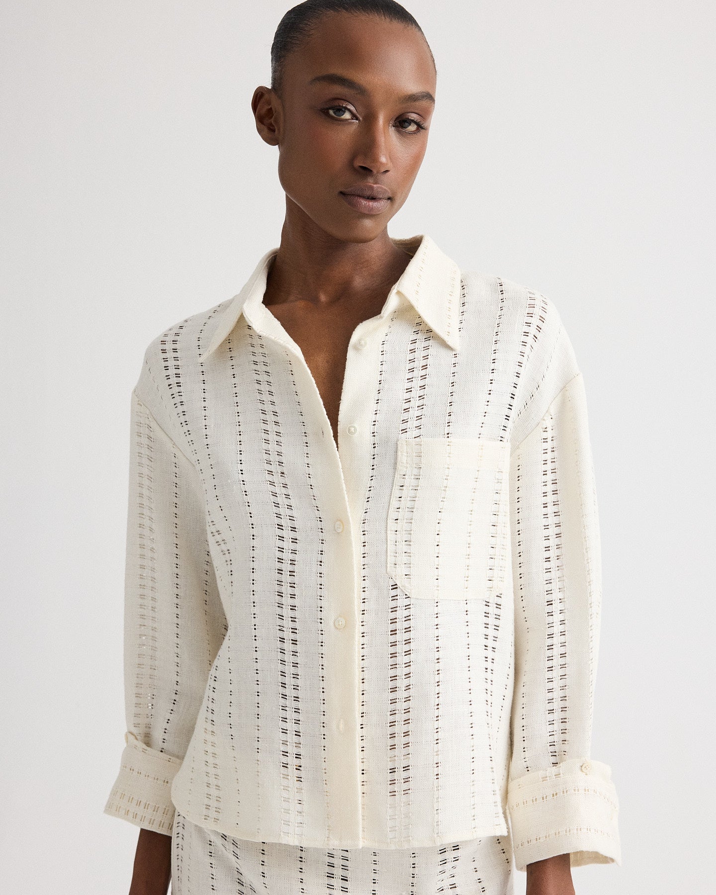 Ivory J.D. Shirt in Ladder Weave Linen | TWP