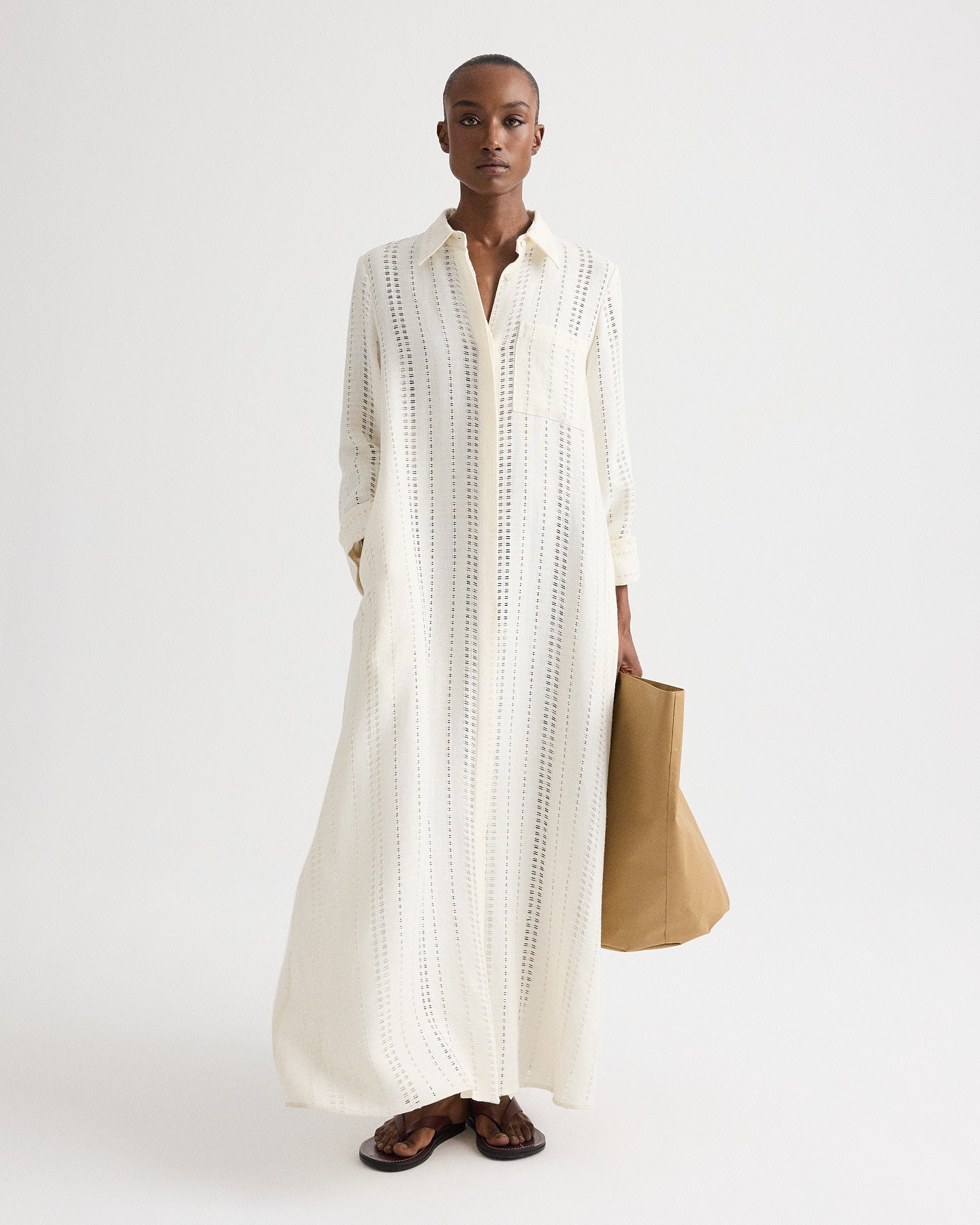 linen maxi shirt dress TWP Women's Jenny's Gown in Ladder Weave Linen - Ivory