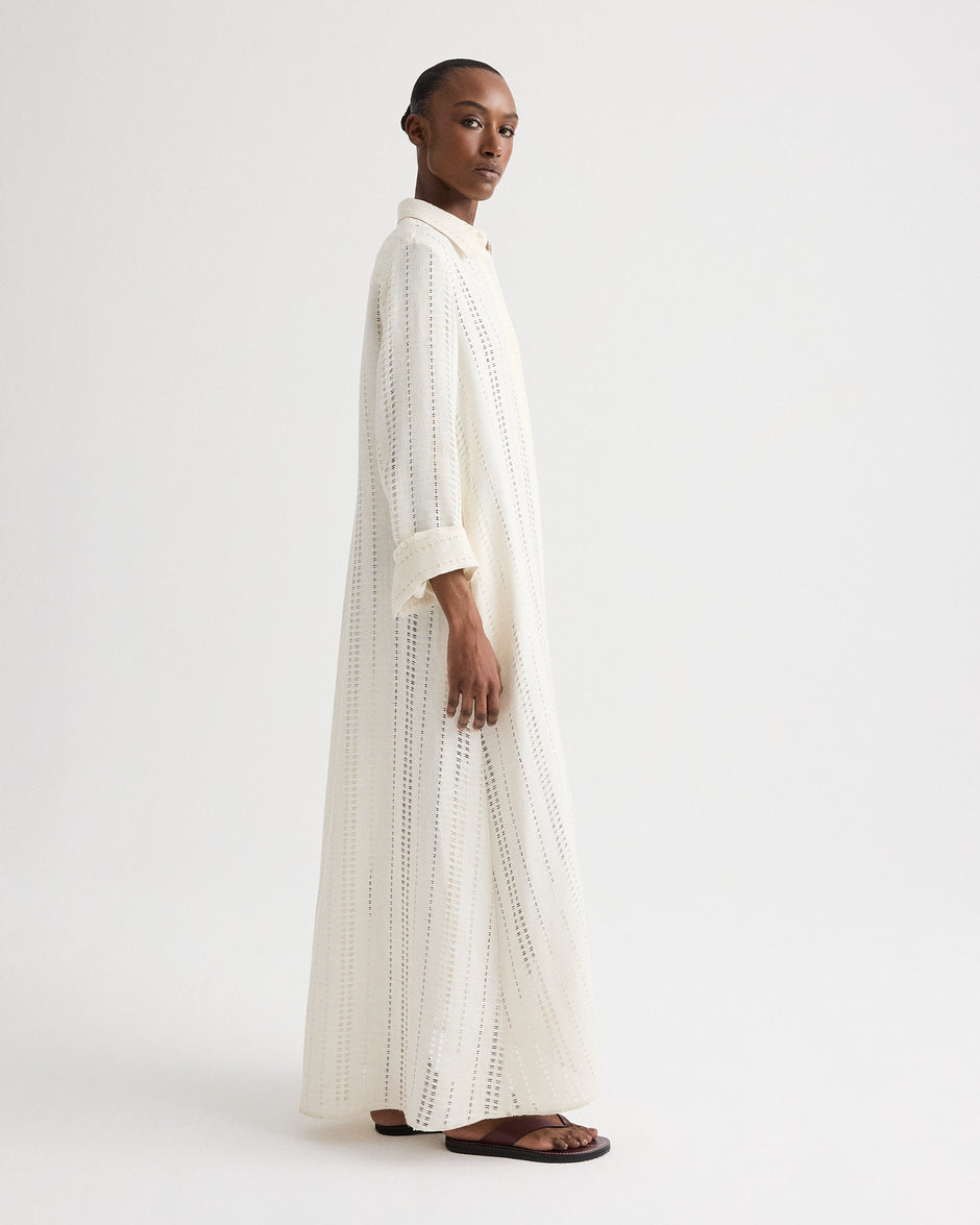 TWP Ivory Jenny's Gown in Ladder Weave Linen view 4