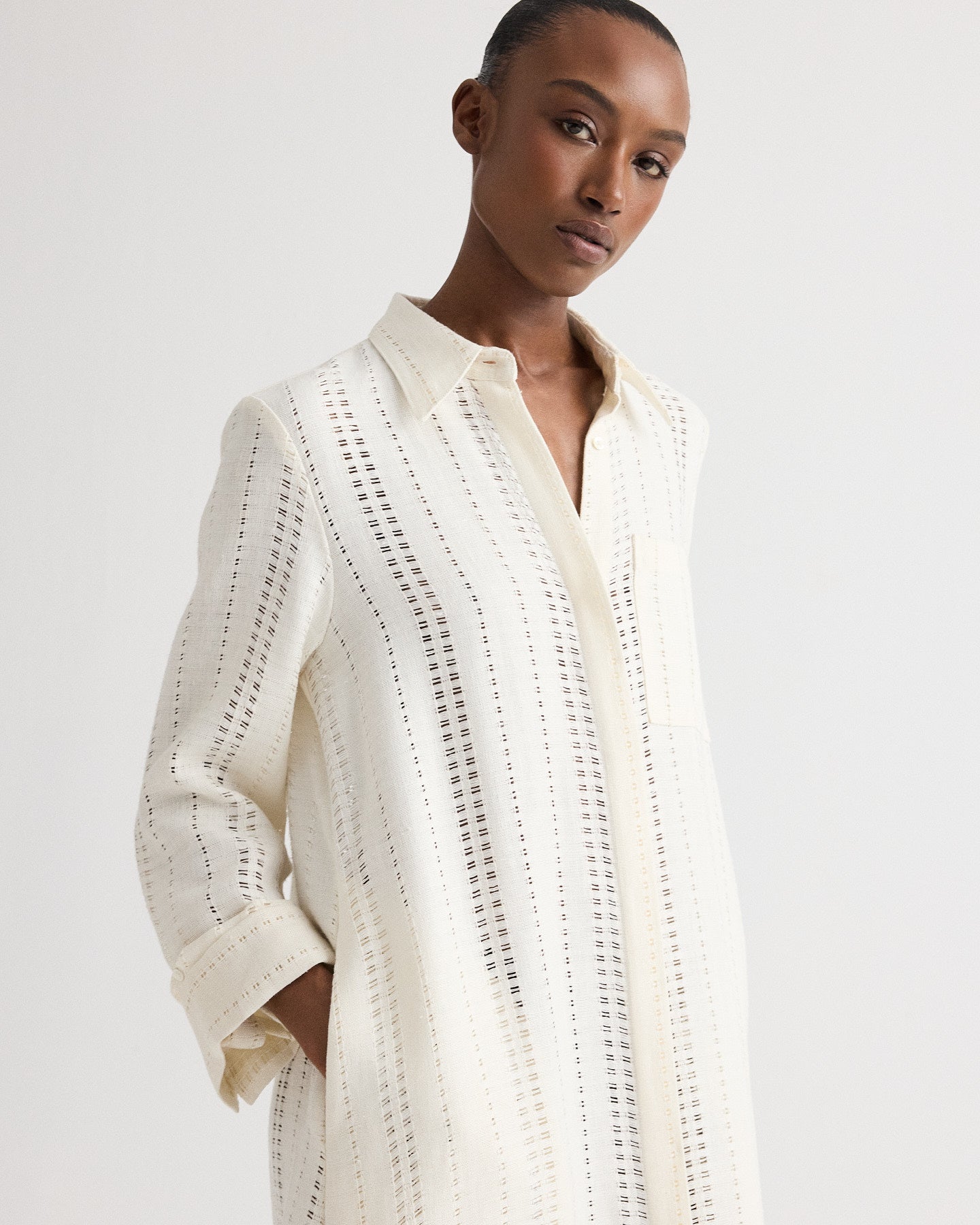 Ivory Jenny's Gown in Ladder Weave Linen | TWP