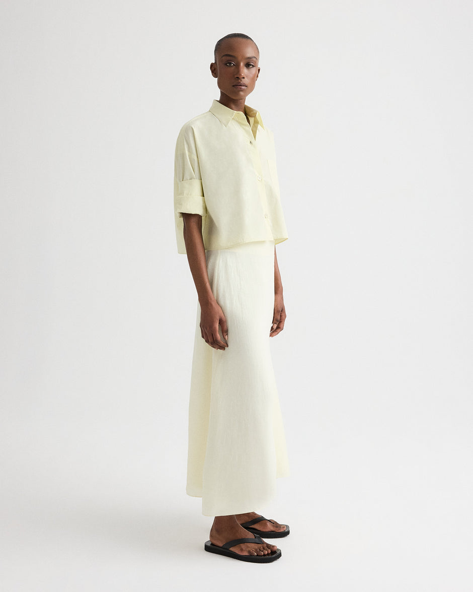 TWP Glass green The A-Line Skirt in Fluid Linen Shirting view 4