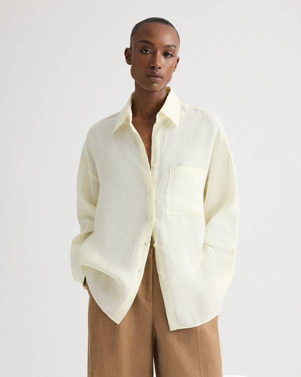 TWP Glass green Something Borrowed Shirt in Fluid Linen Shirting view 2