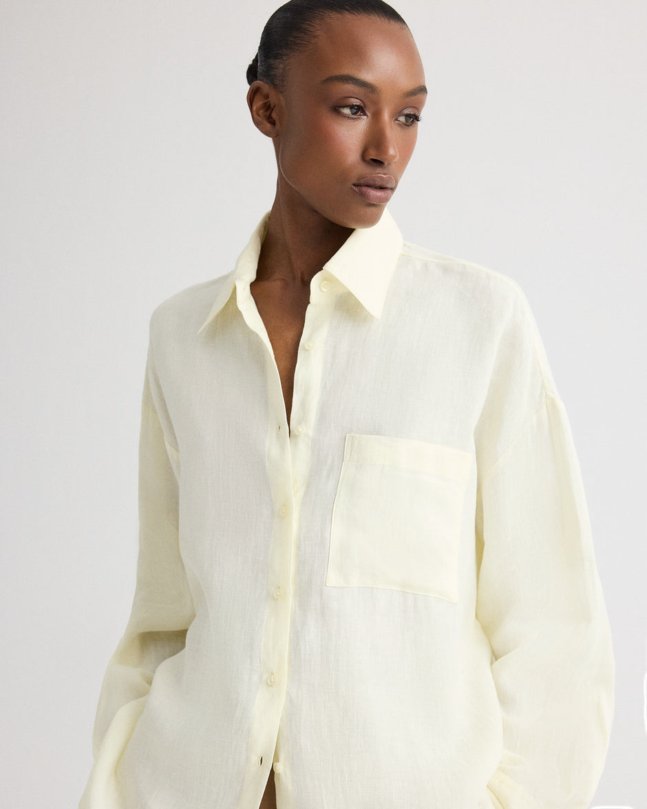 TWP Glass green Something Borrowed Shirt in Fluid Linen Shirting view 3