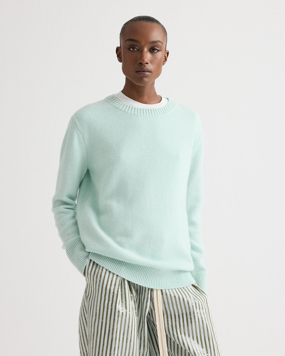 TWP Pale aqua Boy Crewneck Sweater in Italian Cashmere view 1