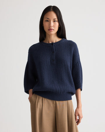 TWP Night sky Short Sleeve Henley in Italian Cashmere view 2