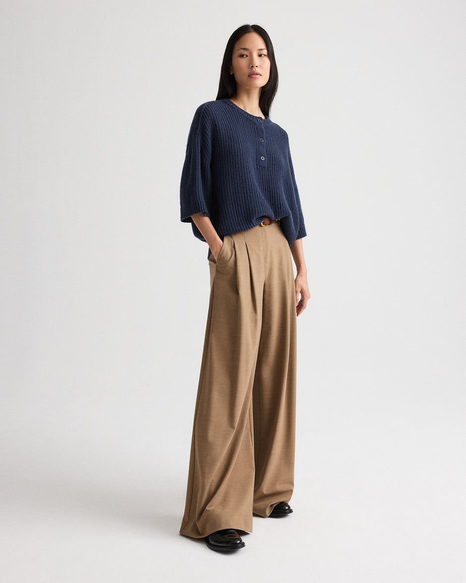 TWP Night sky Short Sleeve Henley in Italian Cashmere view 4