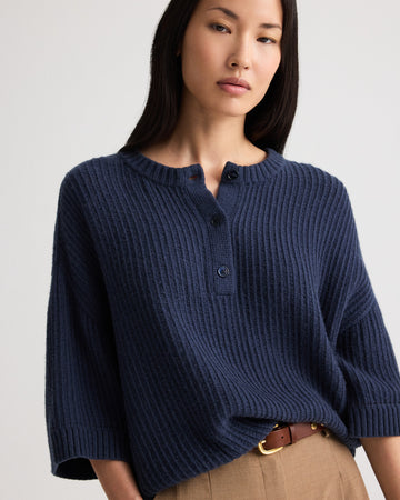 TWP Night sky Short Sleeve Henley in Italian Cashmere view 1