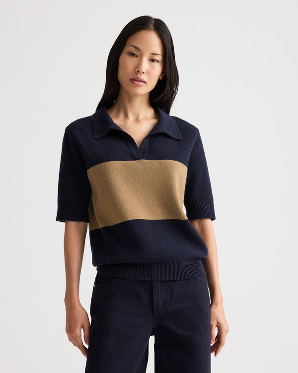 TWP Blueberry / ermine Slightly Oversized Polo in Italian Cashmere view 1