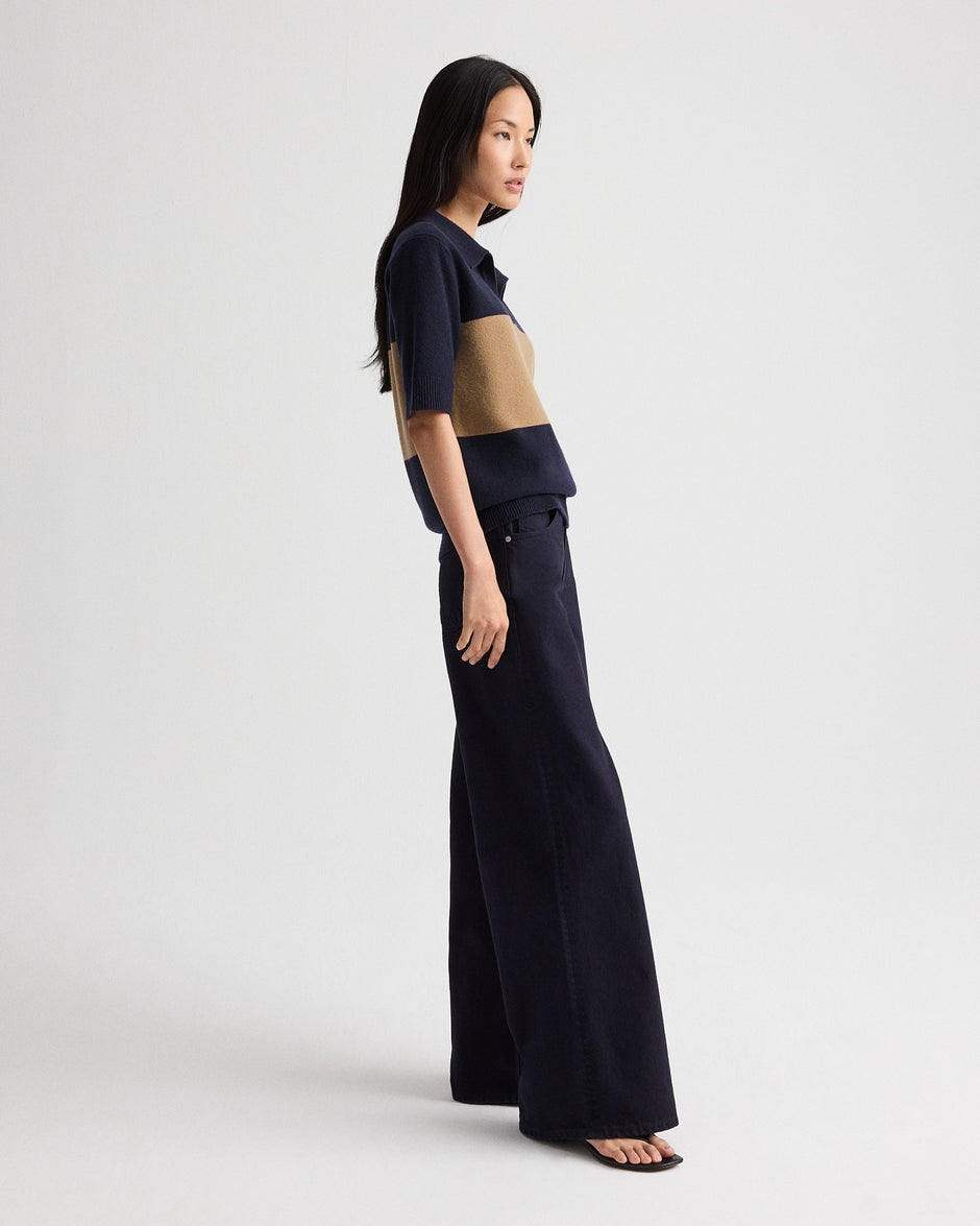 TWP Blueberry / ermine Slightly Oversized Polo in Italian Cashmere view 3