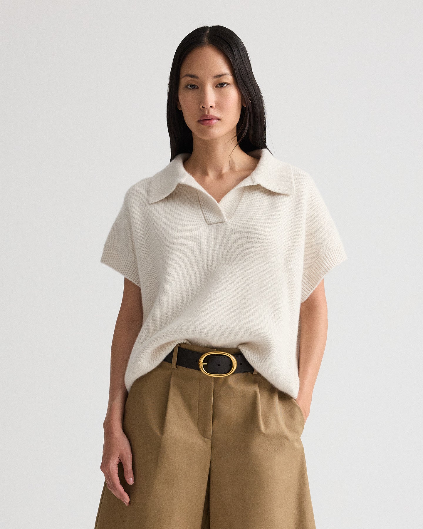 TWP Ivory Supersized Polo in Italian Cashmere view 1