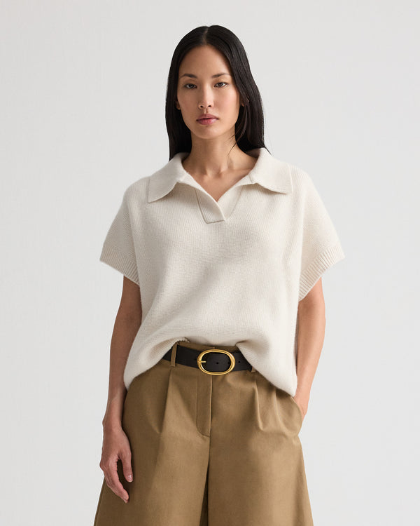 TWP Ivory Supersized Polo in Italian Cashmere view 1