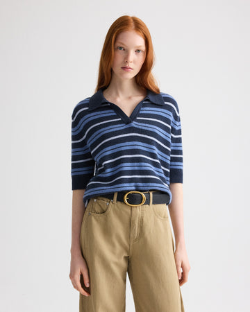 TWP Night sky multi Slightly Oversized Polo W/ Multi Stripe in Cashmere view 2