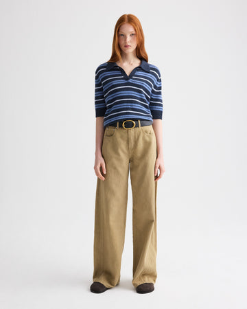 TWP Night sky multi Slightly Oversized Polo W/ Multi Stripe in Cashmere view 4