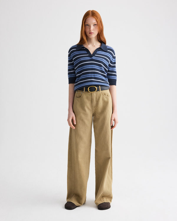 TWP Night sky multi Slightly Oversized Polo W/ Multi Stripe in Cashmere view 4