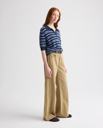 TWP Night sky multi Slightly Oversized Polo W/ Multi Stripe in Cashmere view 3