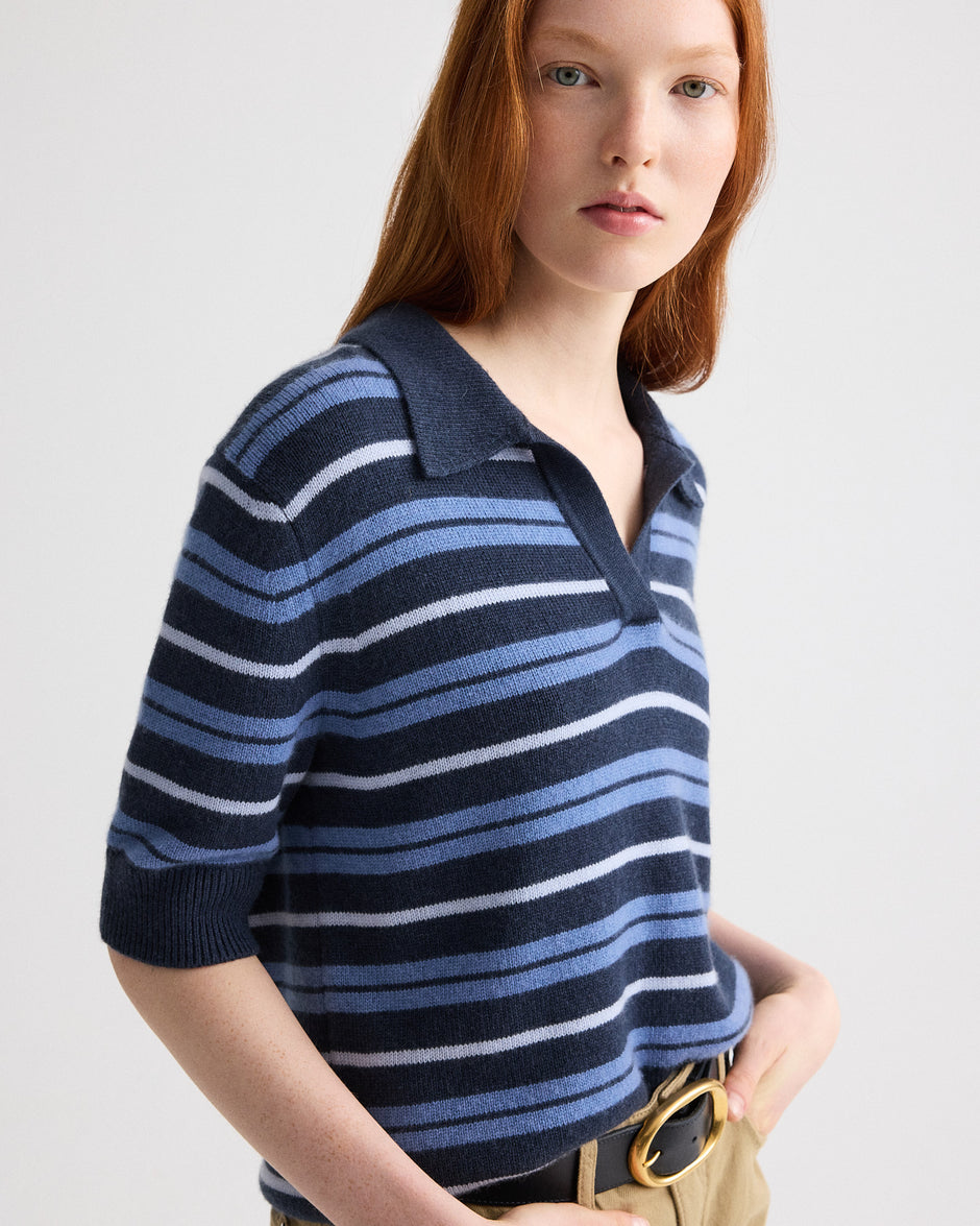 TWP Night sky multi Slightly Oversized Polo W/ Multi Stripe in Cashmere view 1