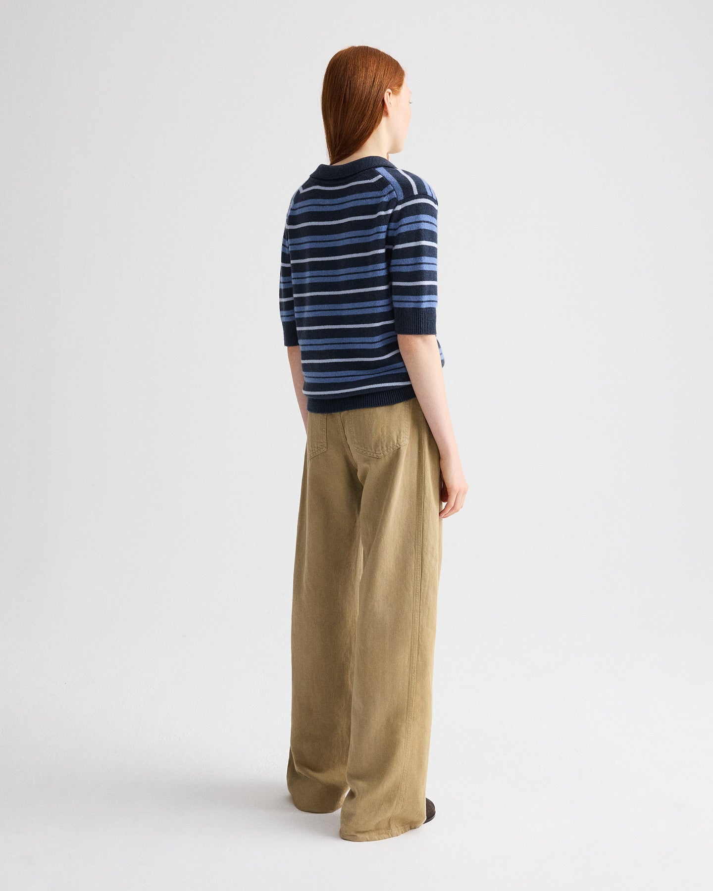 TWP Night sky multi Slightly Oversized Polo W/ Multi Stripe in Cashmere view 5