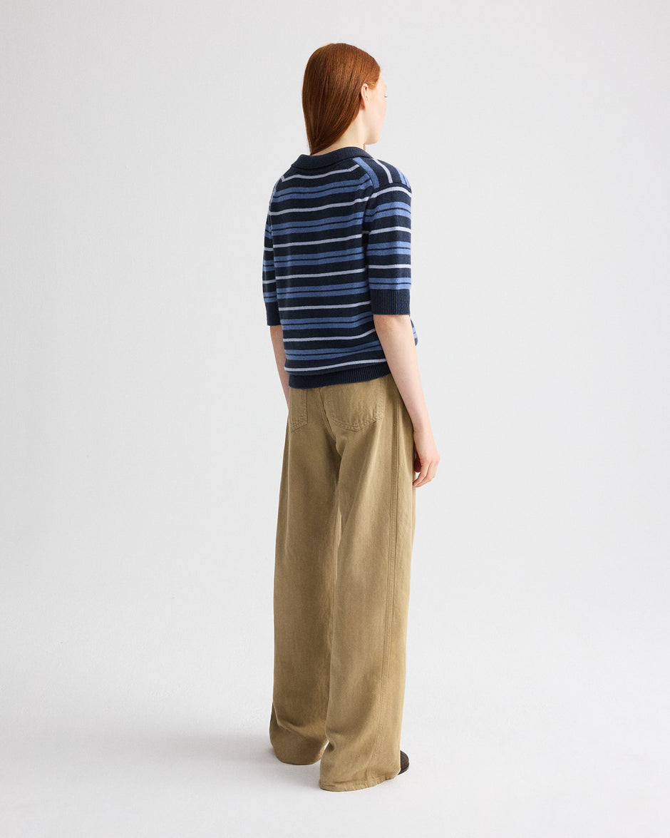 TWP Night sky multi Slightly Oversized Polo W/ Multi Stripe in Cashmere view 5