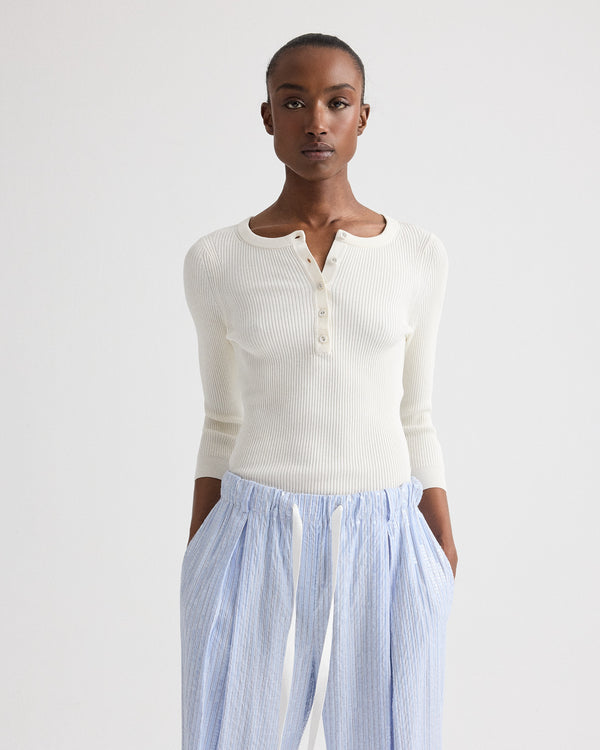 TWP Ivory The Henley Sweater in Cotton Silk Yarn view 2