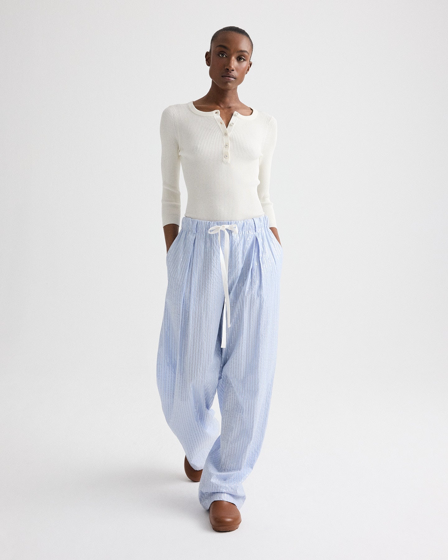 TWP Ivory The Henley Sweater in Cotton Silk Yarn view 3