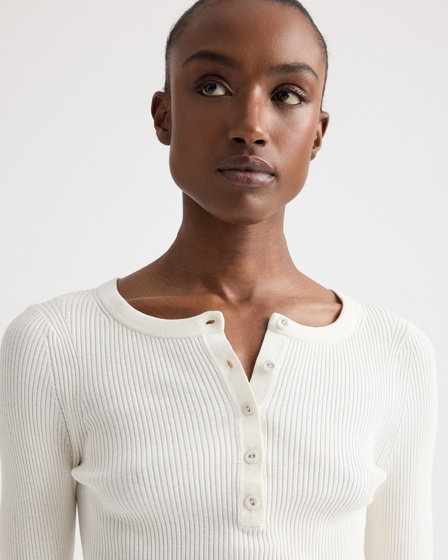 TWP Ivory The Henley Sweater in Cotton Silk Yarn view 1