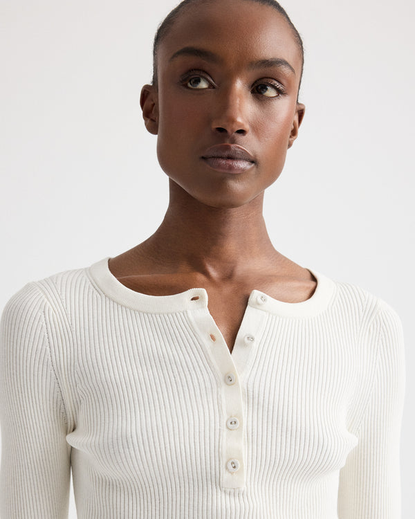 TWP Ivory The Henley Sweater in Cotton Silk Yarn view 1