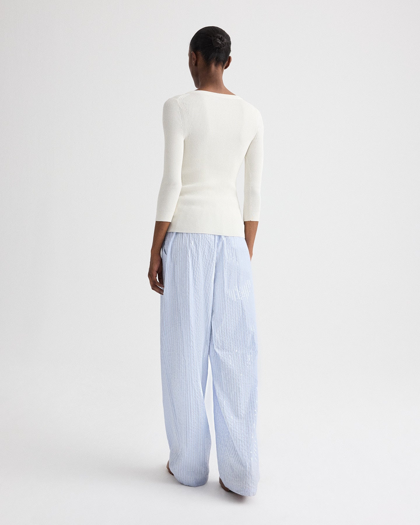 TWP Ivory The Henley Sweater in Cotton Silk Yarn view 5