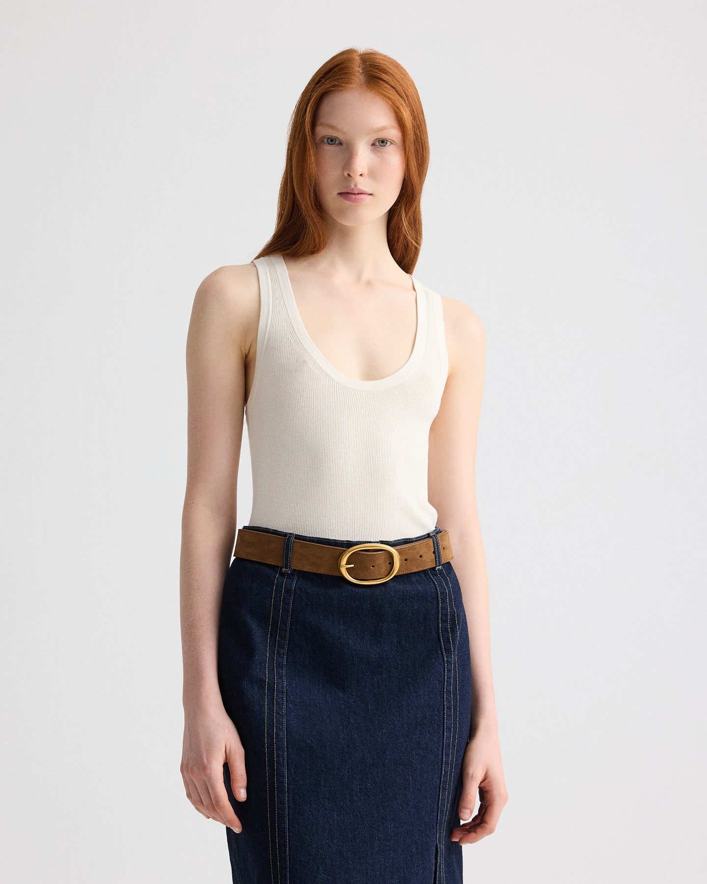 TWP Ivory First Layer Tank in Cotton Silk view 2
