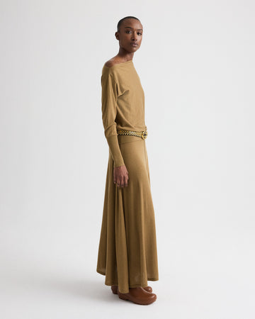 Handkerchief Hem Skirt with Wide Waistband in Fine Wool Silk