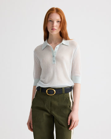 TWP Blue flower Open Stitch Slim Polo in Superfine Cashmere view 1