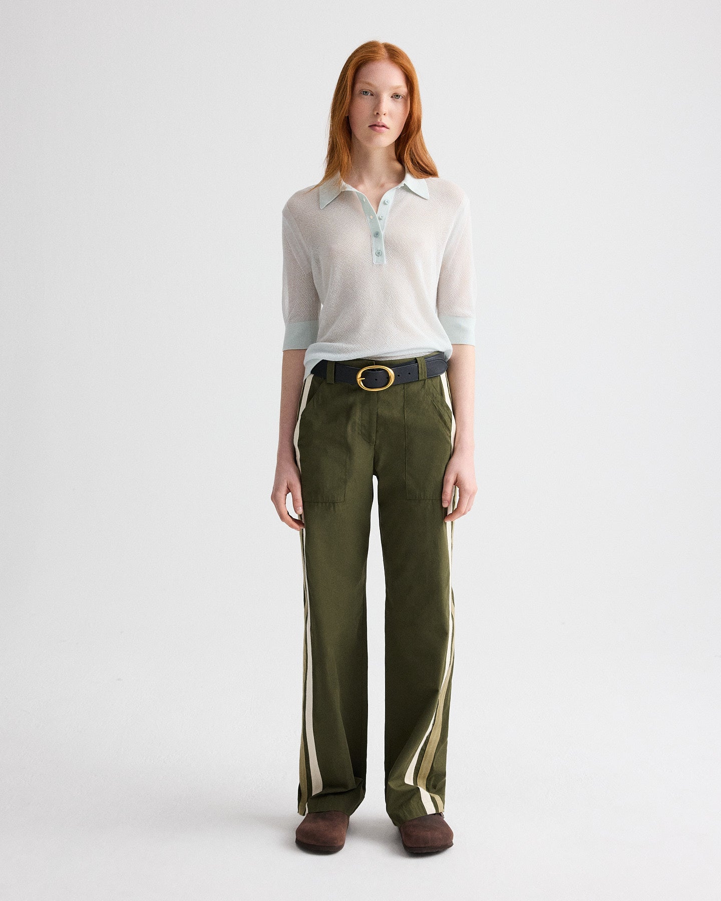 Blue flower Open Stitch Slim Polo in Superfine Cashmere | TWP