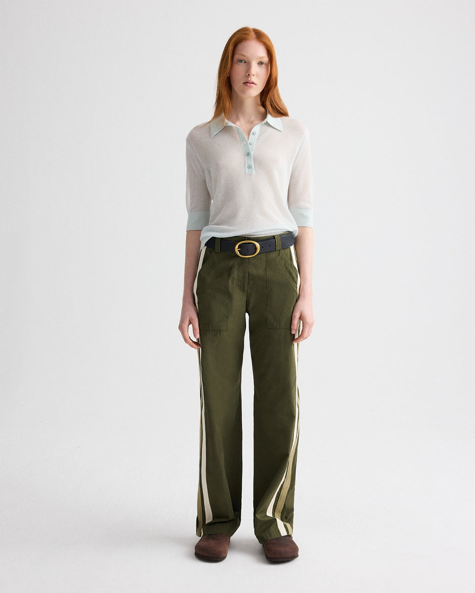 TWP Blue flower Open Stitch Slim Polo in Superfine Cashmere view 3