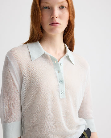 TWP Blue flower Open Stitch Slim Polo in Superfine Cashmere view 2