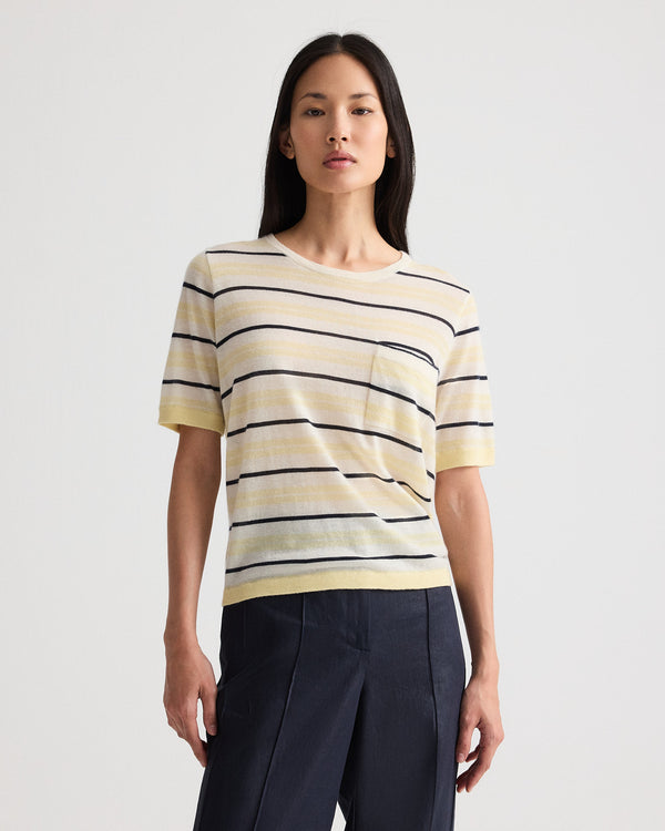 TWP Ivory multi Striped Short Sleeve Tee in Superfine Cashmere view 2
