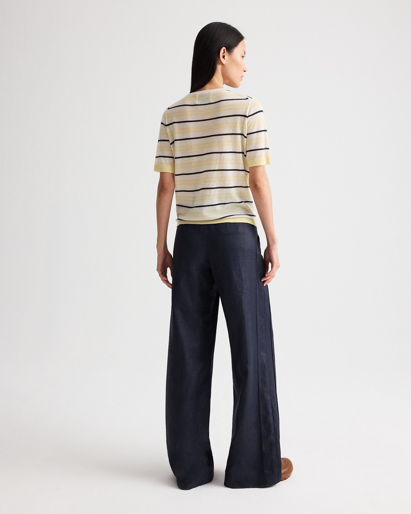 TWP Ivory multi Striped Short Sleeve Tee in Superfine Cashmere view 5