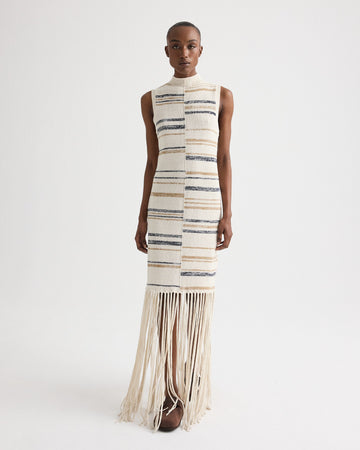 TWP Ivory multi Fringe Sleeveless Dress in Linen Silk Yarn view 1