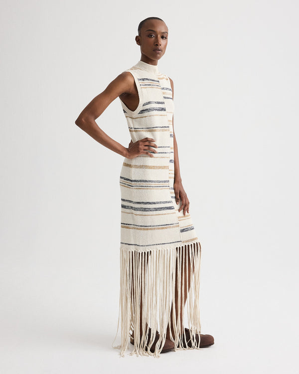 sleeveless ivory dress Sunray Hand Embellished Sequin A-Line Sleeveless Maxi Dress - Ivory
