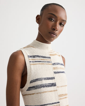 TWP Ivory multi Fringe Sleeveless Dress in Linen Silk Yarn view 3